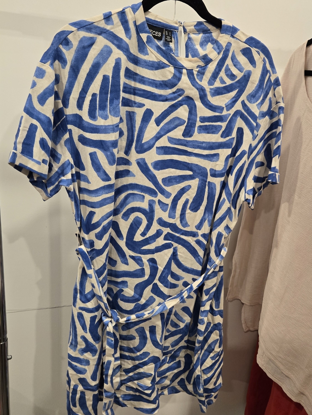 PIECES Blue & Cream Abstract Print Mini Dress